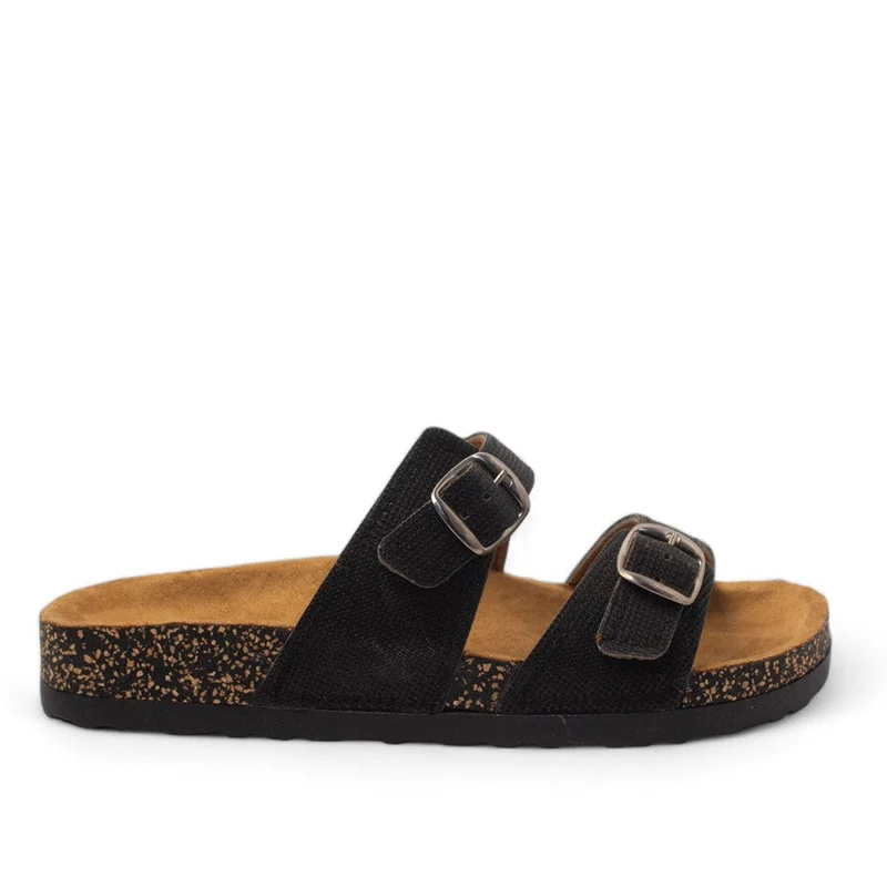 Women Black Leather Slipper #2883