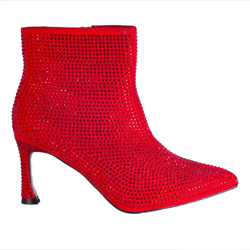 Europeon Union Women Red Glitter Heels #2313