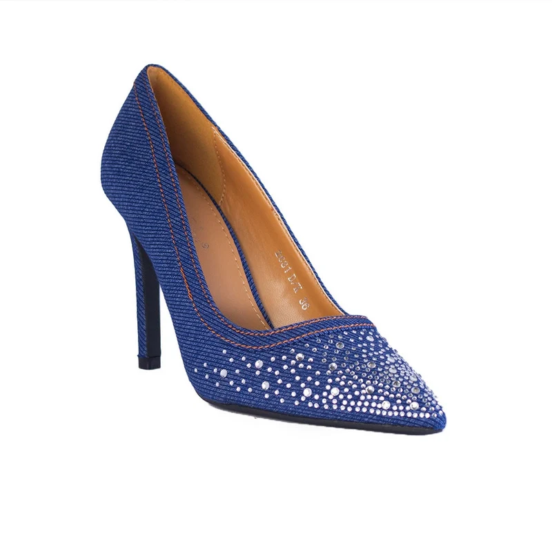 Europeon Union Women Dark Blue Cloth Heels #2198