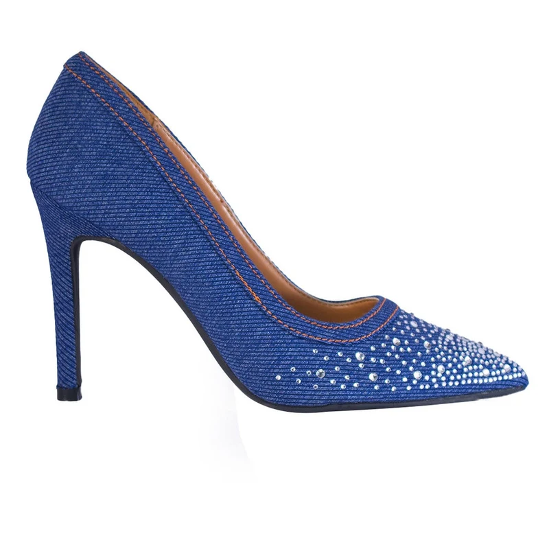 Europeon Union Women Dark Blue Cloth Heels #2198