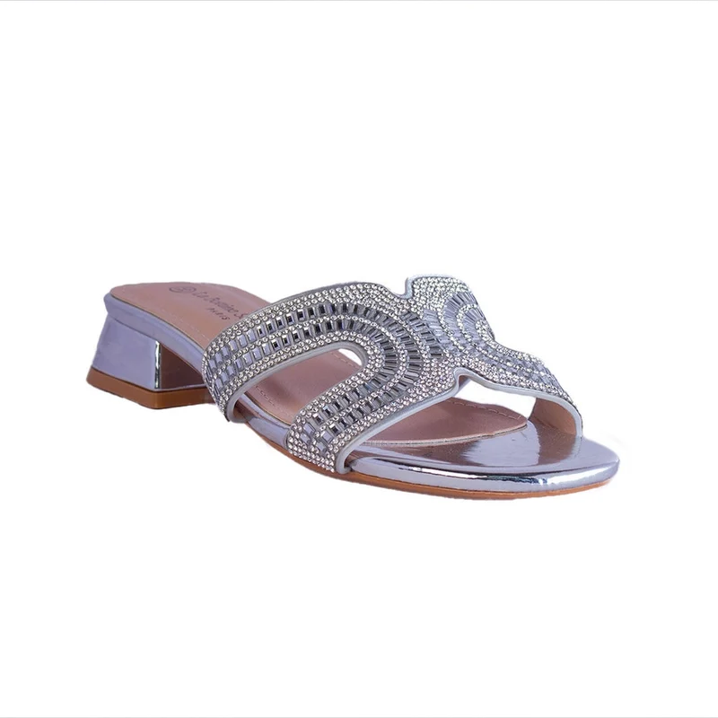 Europeon Union Women Silver Leather Slipper #2490
