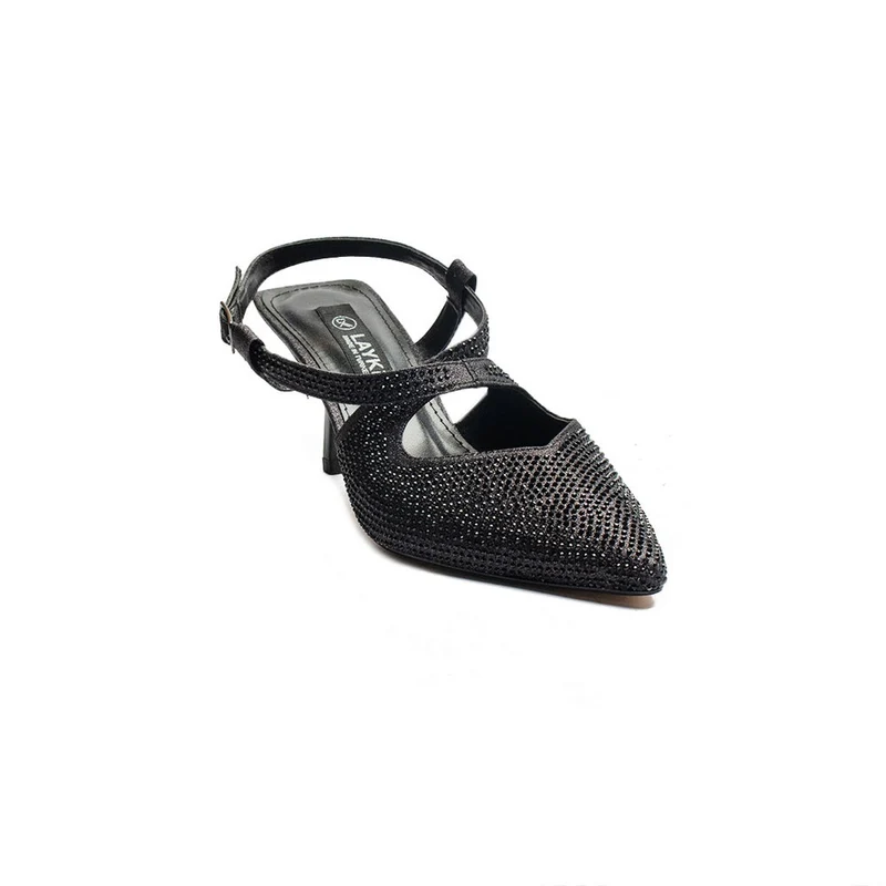 Turkish Women Black Glitter Heels #1990