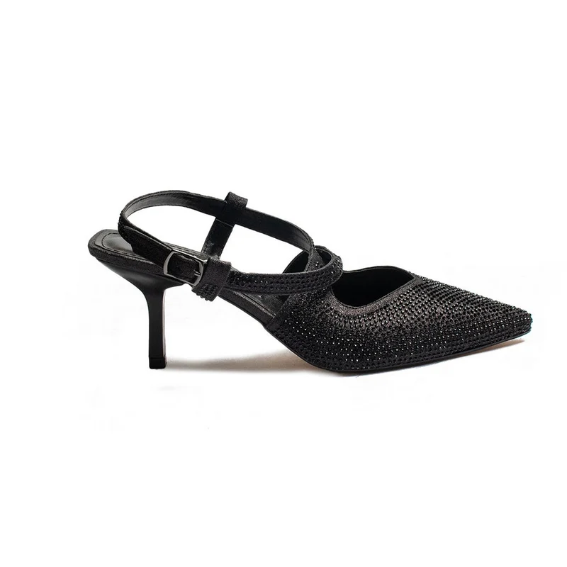 Turkish Women Black Glitter Heels #1990