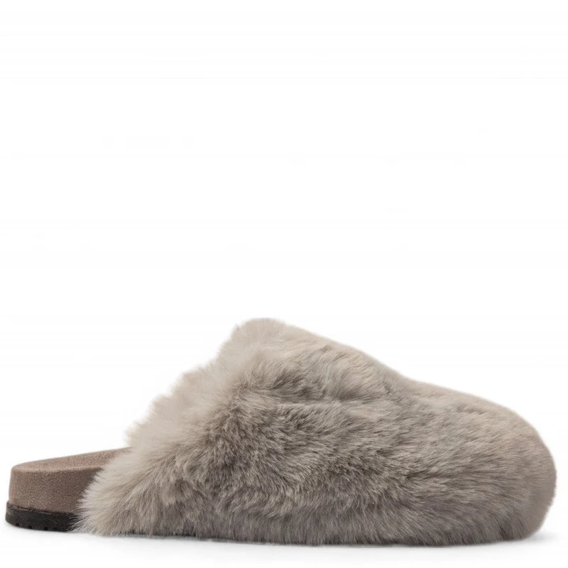 Women Grey Fur Slipper #3142