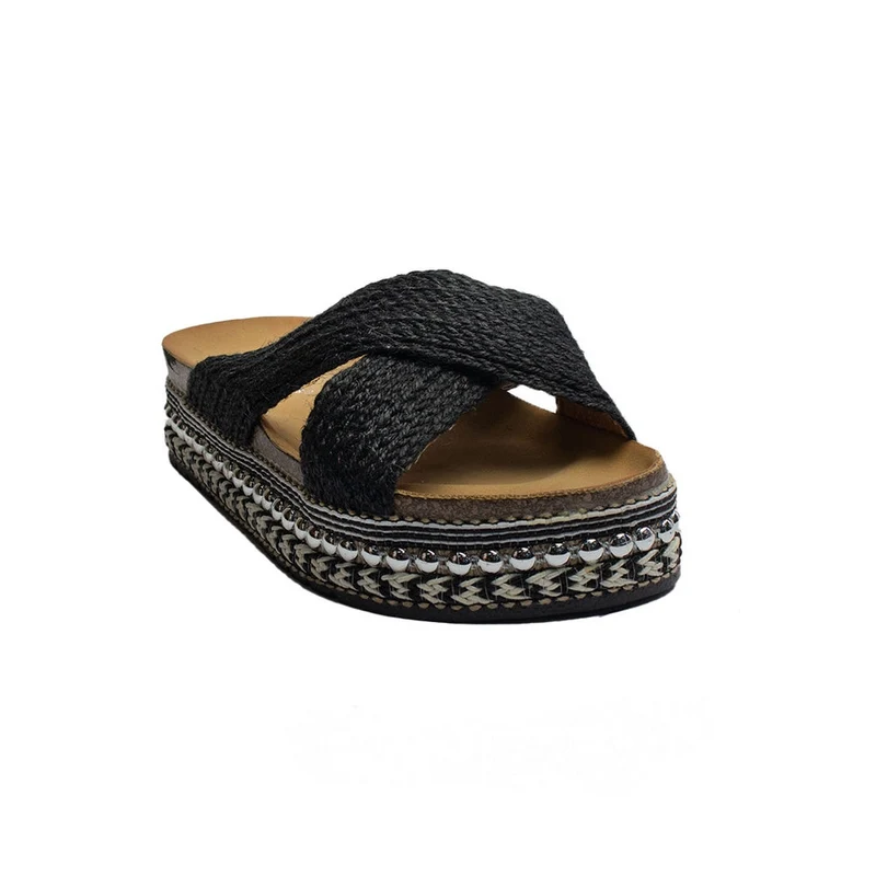 Europeon Union Women Black Wicker Slipper #1903