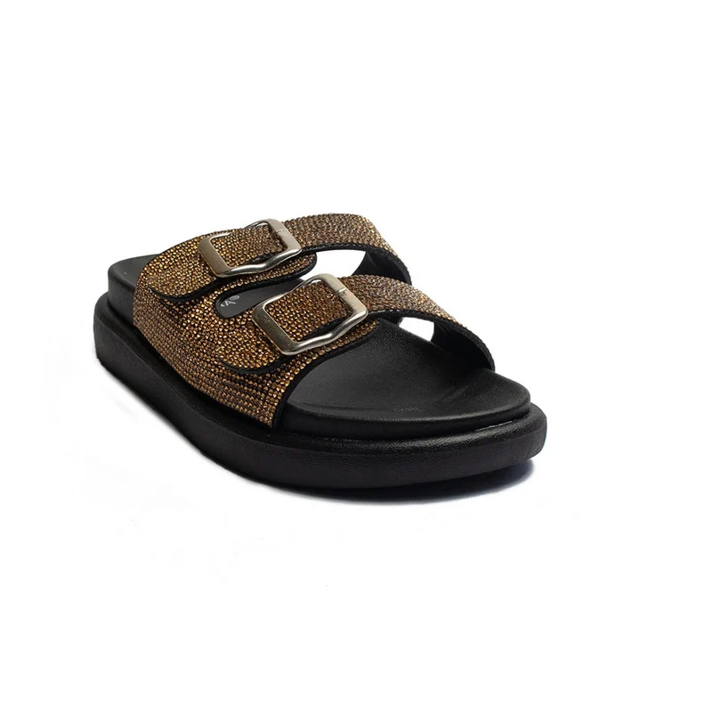 Europeon Union Women Gold Leather Slipper #1837