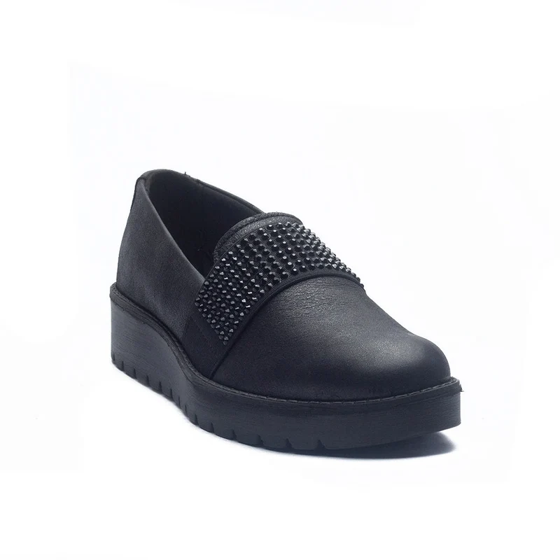 Italian Women Black Leather Shoes #1166