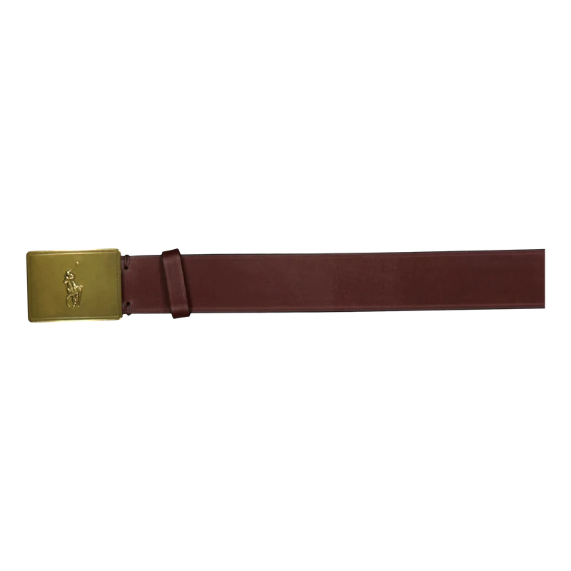 Pony Plaque Leather Belt Brown