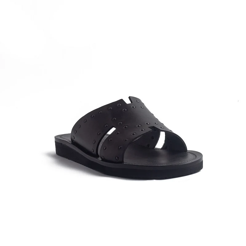 Italian Men Black Leather Slipper #4175