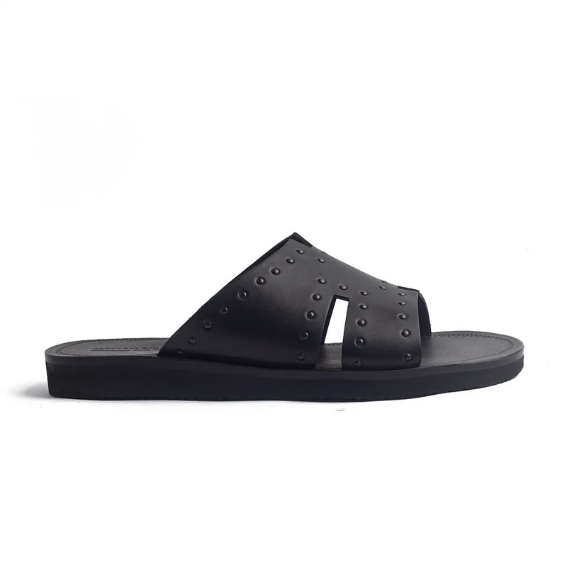 Italian Men Black Leather Slipper #4175