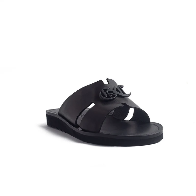 Italian Men Black Leather Slipper #4174
