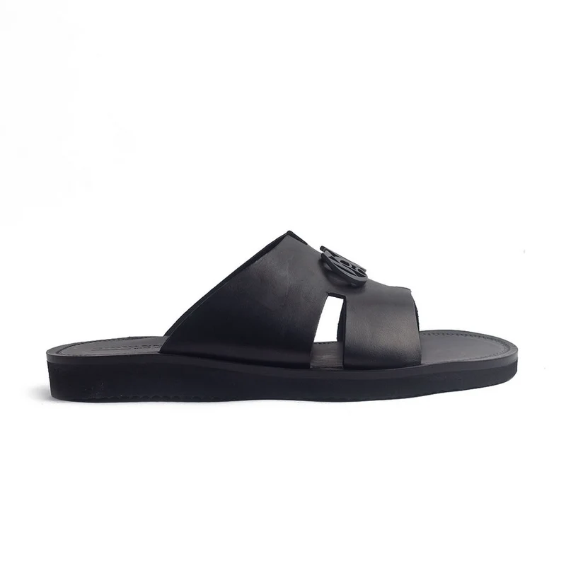 Italian Men Black Leather Slipper #4174