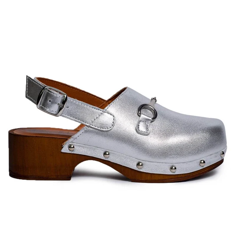 Italian Women Silver Leather Sandal #0761
