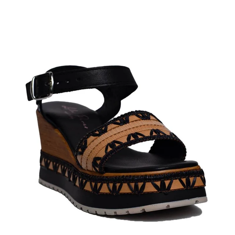 Italian Women Black Leather Sandal #0628