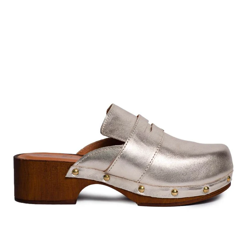 Italian Women Gold Leather Wedges #0756