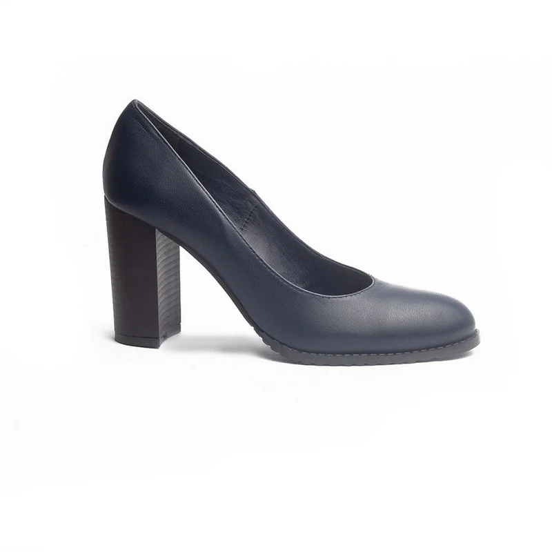 Women Dark Blue Leather Shoes #1215
