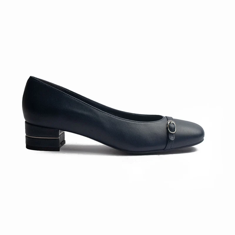 Women Dark Blue Leather Shoes #1206