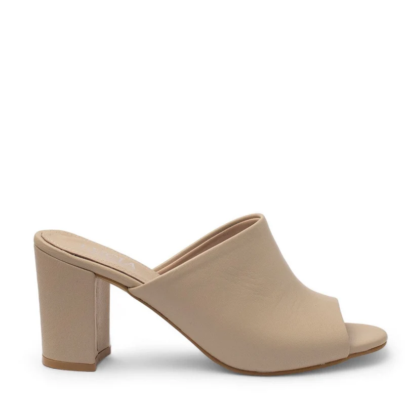 Women Beige Leather Heels #2779