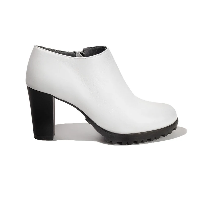 Women White Leather Heels #2620