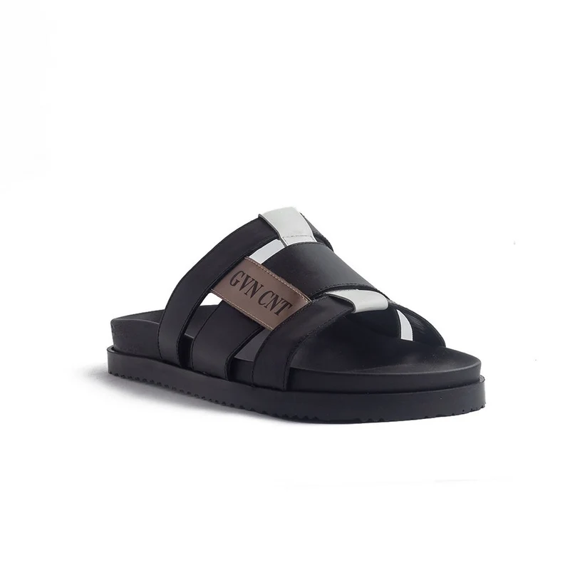 Italian Men Black Leather Slipper #4173