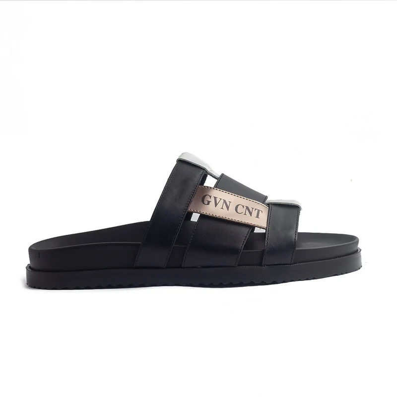 Italian Men Black Leather Slipper #4173