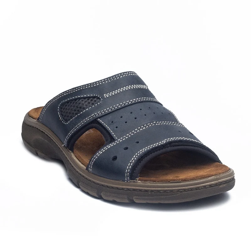 Italian Men Navy Leather Slipper #4082