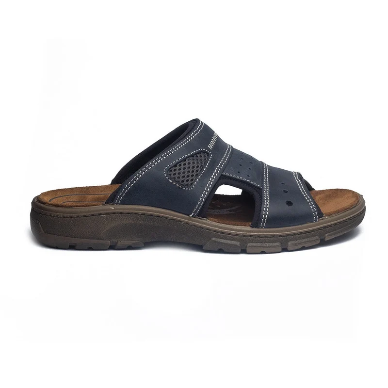 Italian Men Navy Leather Slipper #4082