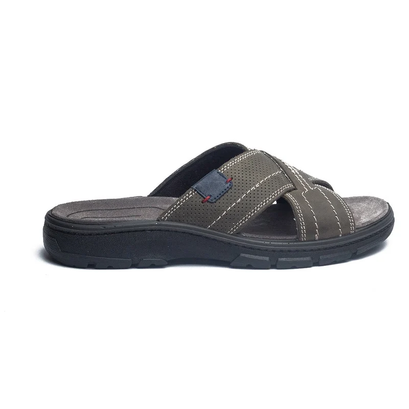 Italian Men Grey Leather Slipper #4079