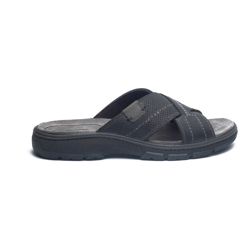 Italian Men Black Leather Slipper #4078