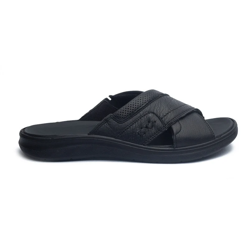 Italian Men Black Leather Slipper #4074
