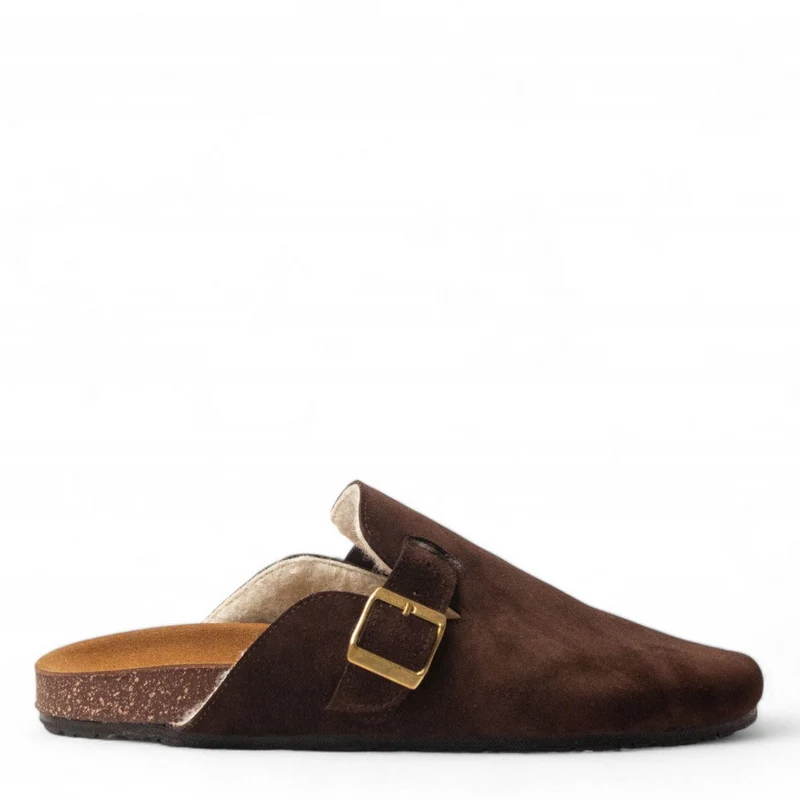 Men Brown Wool Slipper #4708