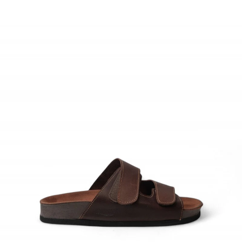 Men Brown Leather Slipper #4613