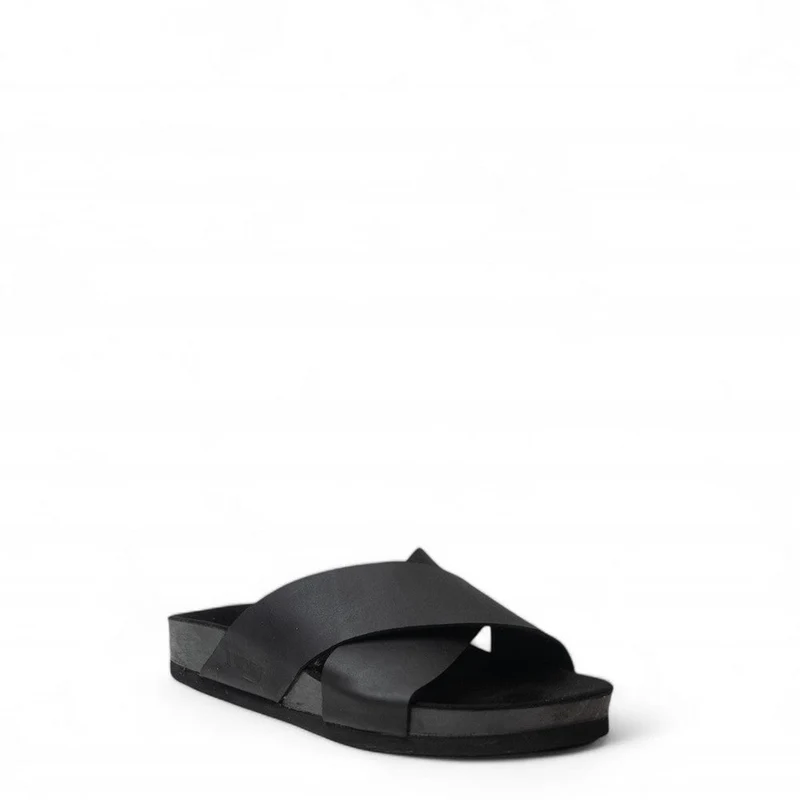 Men Black Leather Slipper #4612