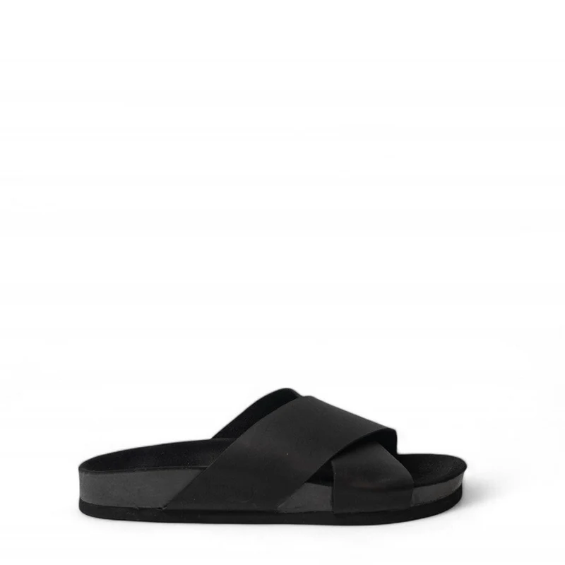 Men Black Leather Slipper #4612