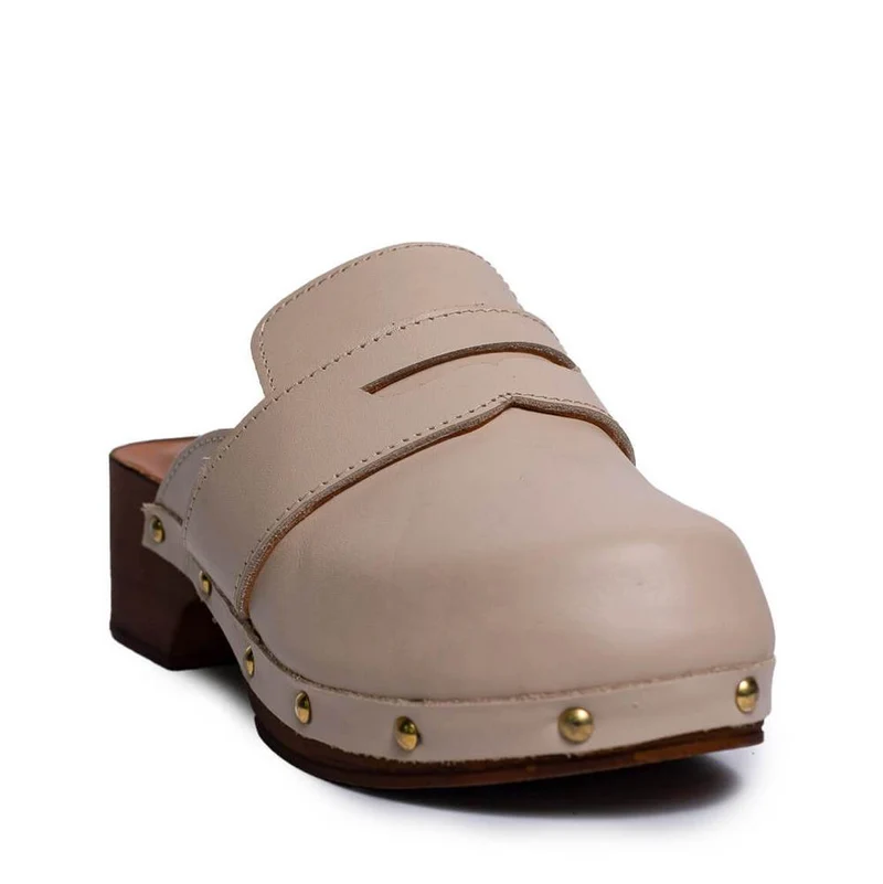 Italian Women Beige Leather Wedges #0754