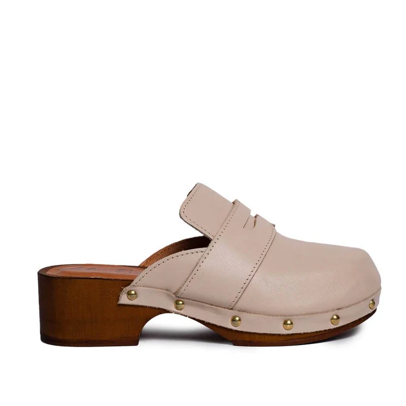 Italian Women Beige Leather Wedges #0754