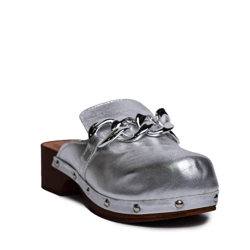 Italian Women Silver Leather Wedges #0741