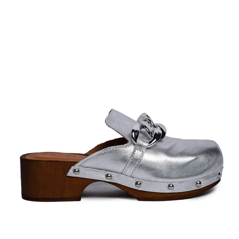 Italian Women Silver Leather Wedges #0741
