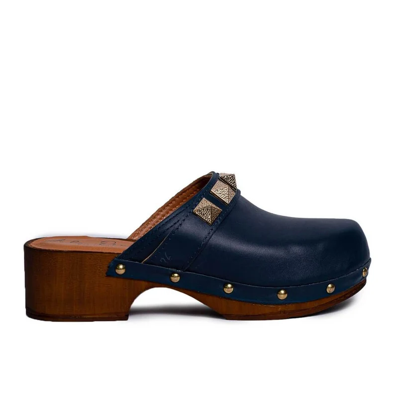 Italian Women Dark Blue Leather Wedges #0701