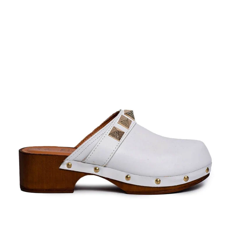 Italian Women White Leather Wedges #0699
