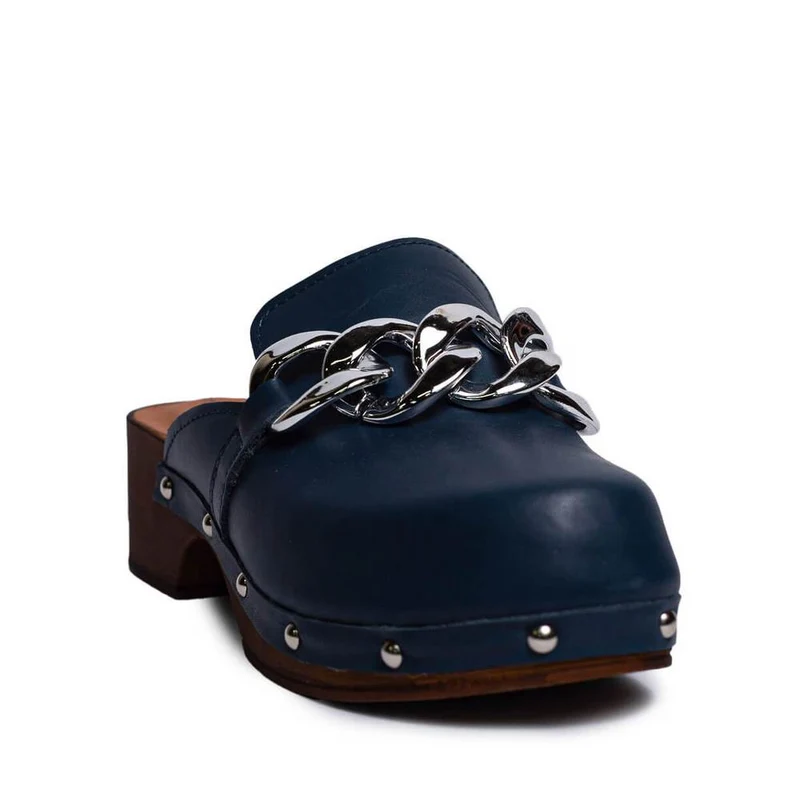 Italian Women Dark Blue Leather Wedges #0696
