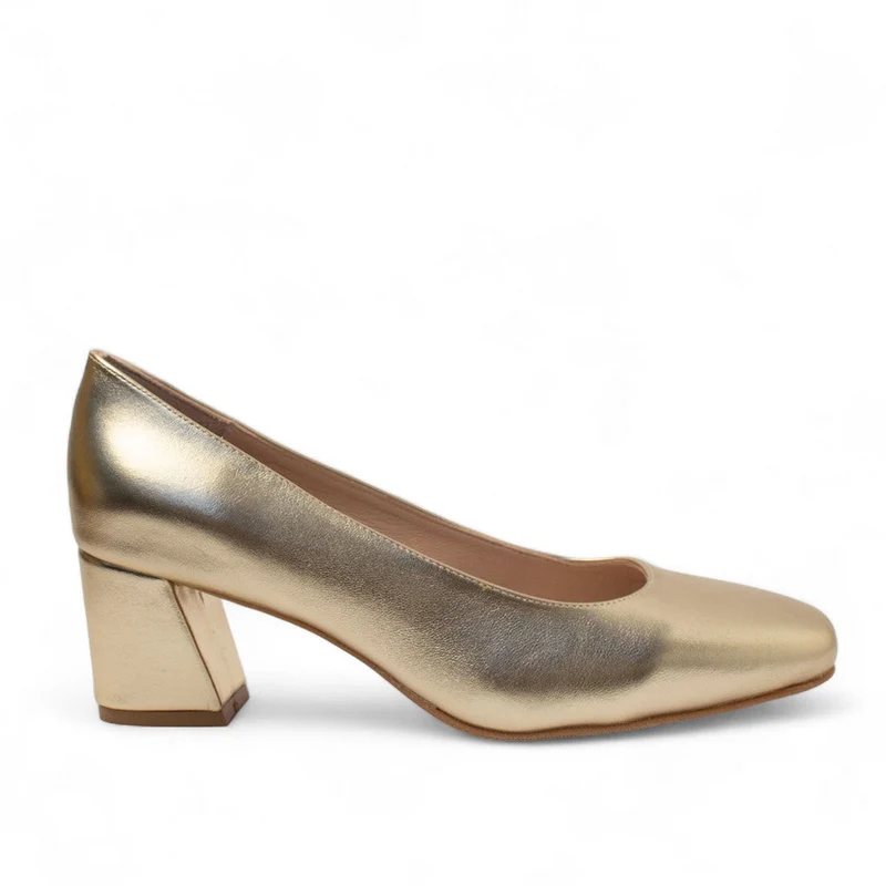 Women Gold Leather Shoes #2703