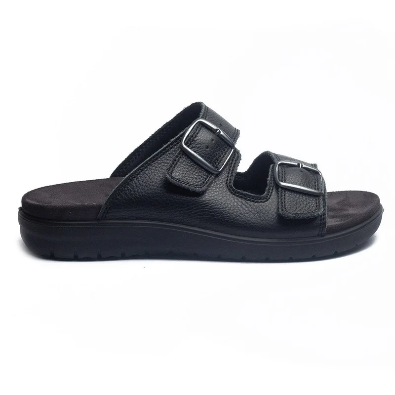 Italian Men Black Leather Slipper #4085