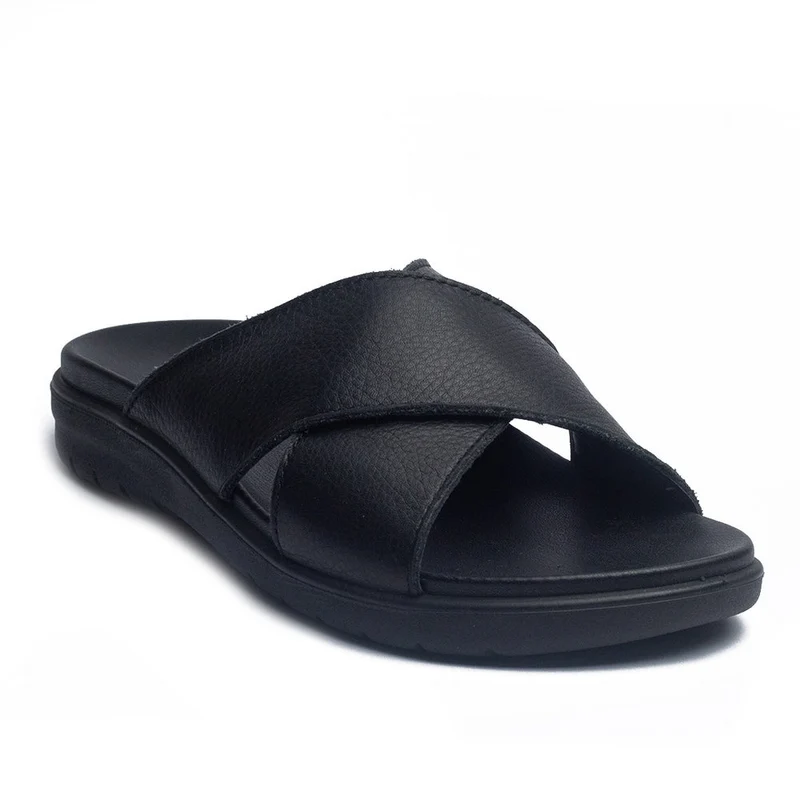 Italian Men Black Leather Slipper #4083