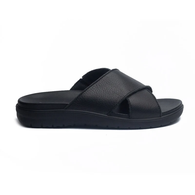 Italian Men Black Leather Slipper #4083