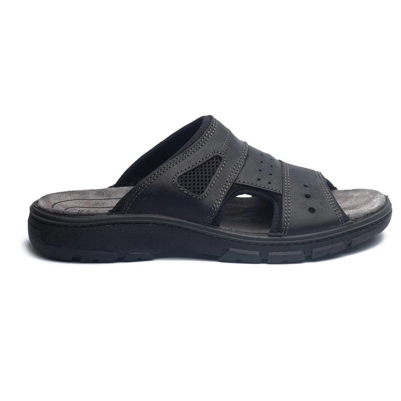 Italian Men Black Leather Slipper #4080