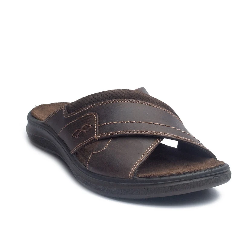 Italian Men Brown Leather Slipper #4075