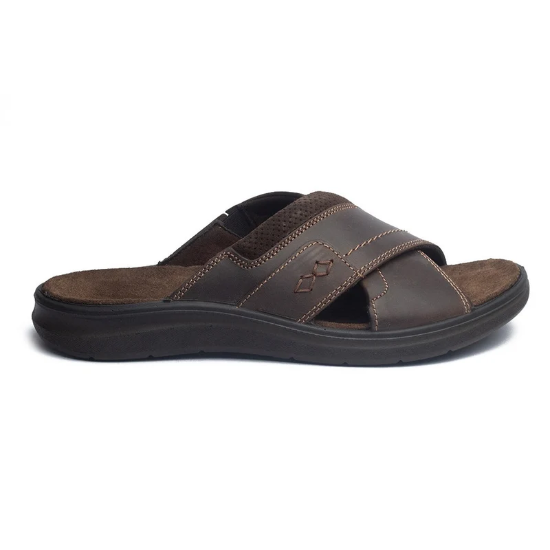 Italian Men Brown Leather Slipper #4075