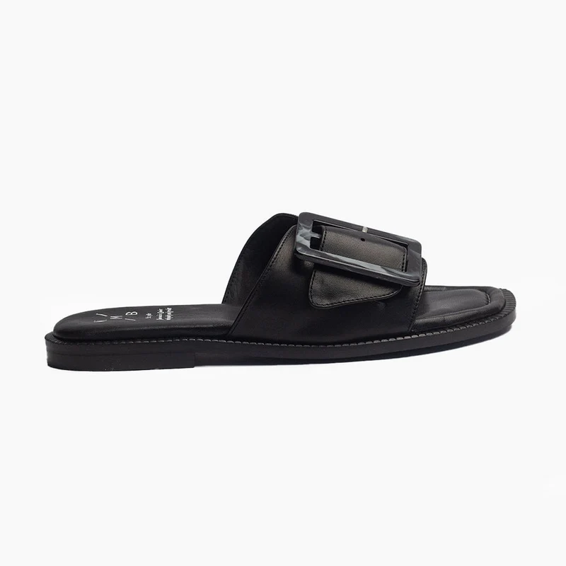 Spanish Women Black Leather Slipper #1516