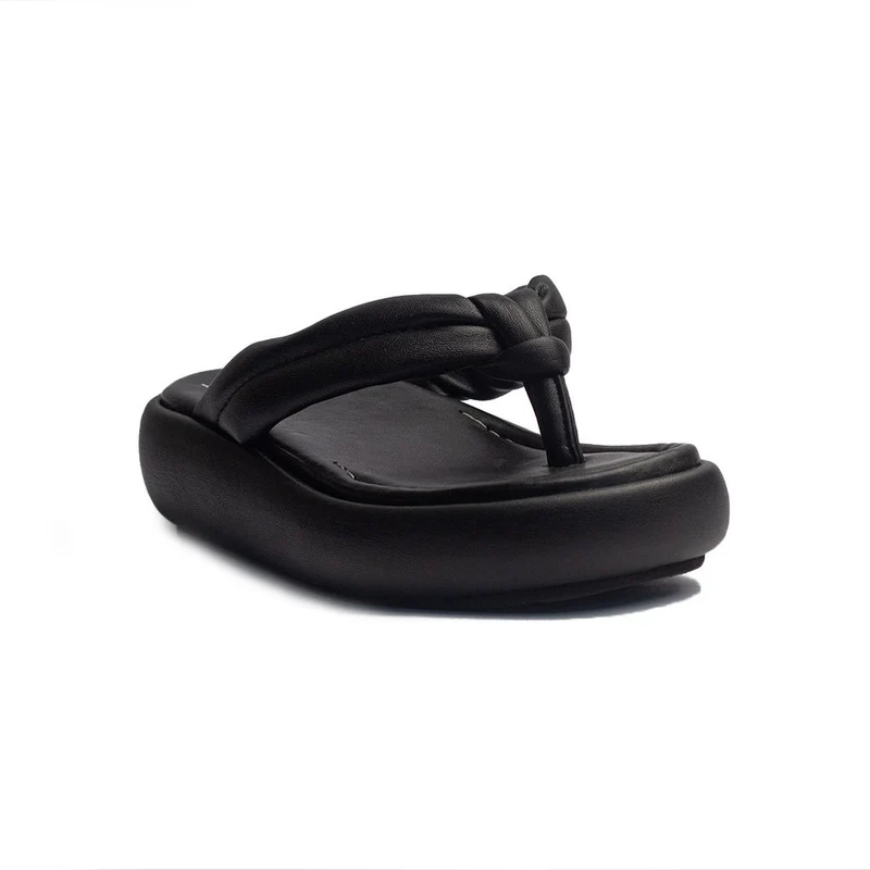 Spanish Women Black Leather Slipper #1512